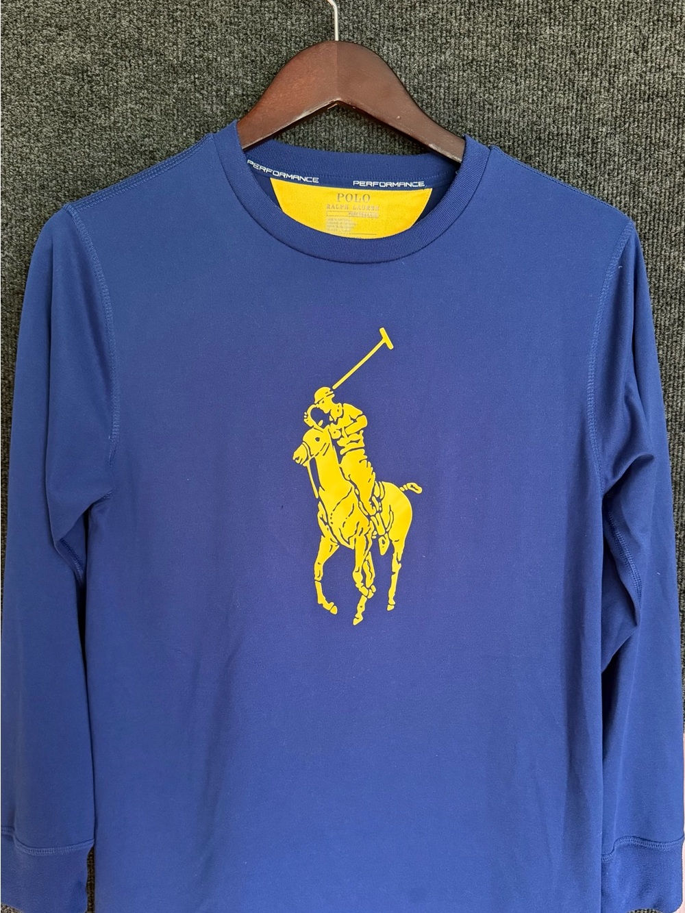 Polo Ralph Lauren Long-Sleeve Performance Tee in Navy with Yellow Logo